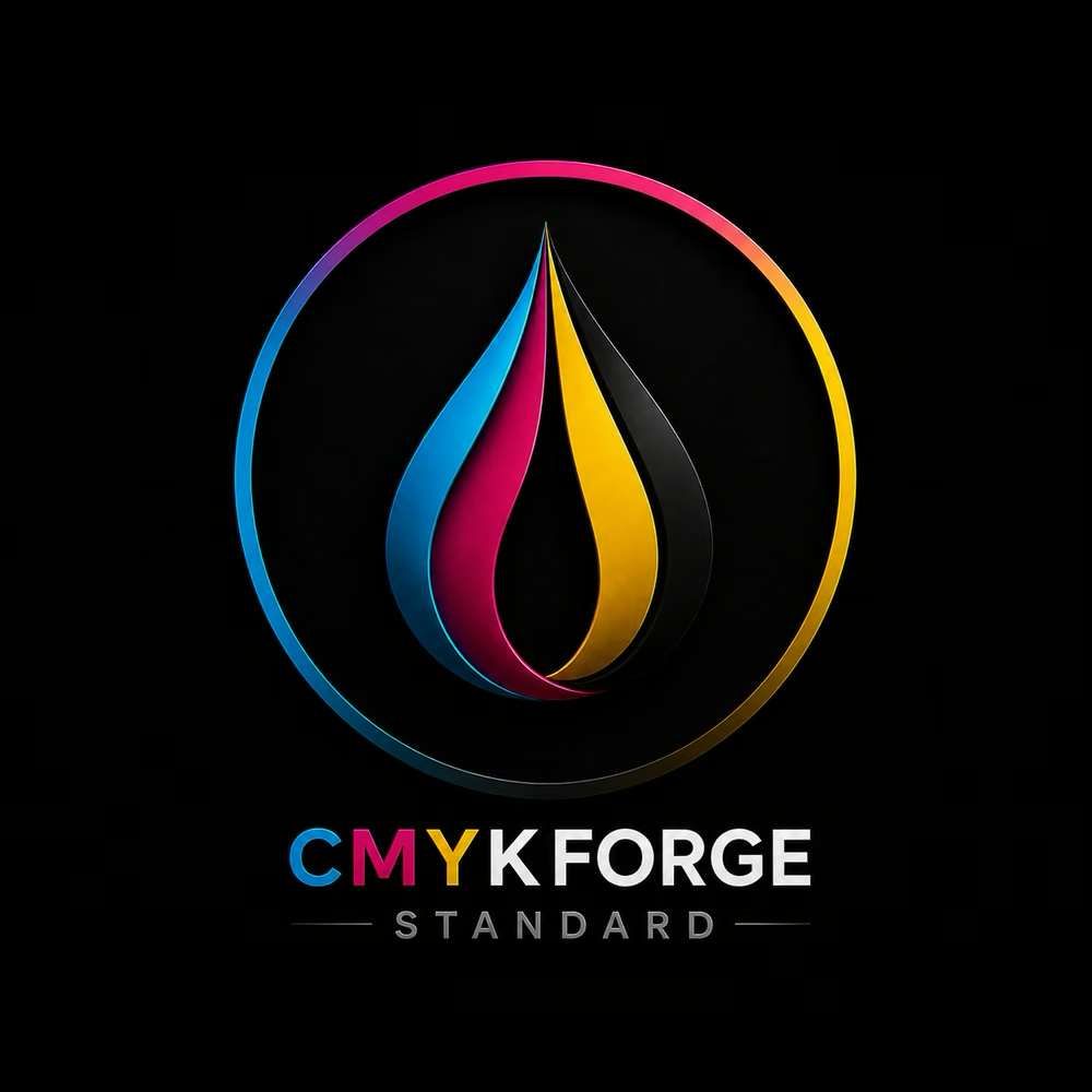 CMYKForge Standard logo — a CMYK droplet mark in cyan, magenta, yellow, and black